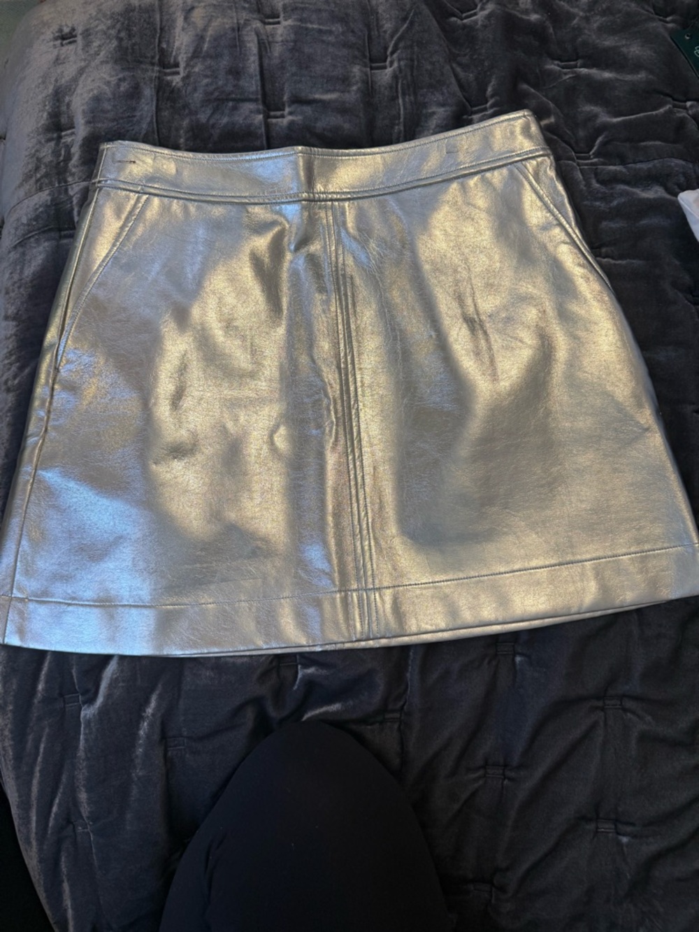 Boden Metallic Silver Faux Leather Mini Skirt | size 8